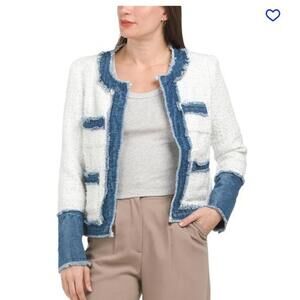 NWT NANETTE NANETTE LEPORE Frayed Tweed & Denim Jacket blazer XL